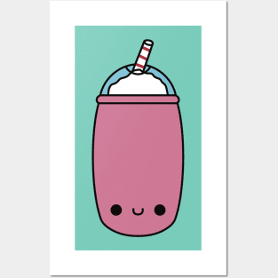 Cute Kawaii Strawberry Milkshake Posters and Art